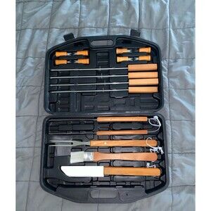 16 Pc BBQ Grill Tool Kit Spatula Tongs Brush Great Gift Barbeque Set with Case